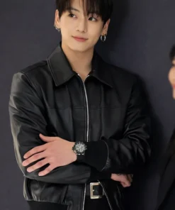 Watch Event 2026 Jungkook Black Leather Jacket