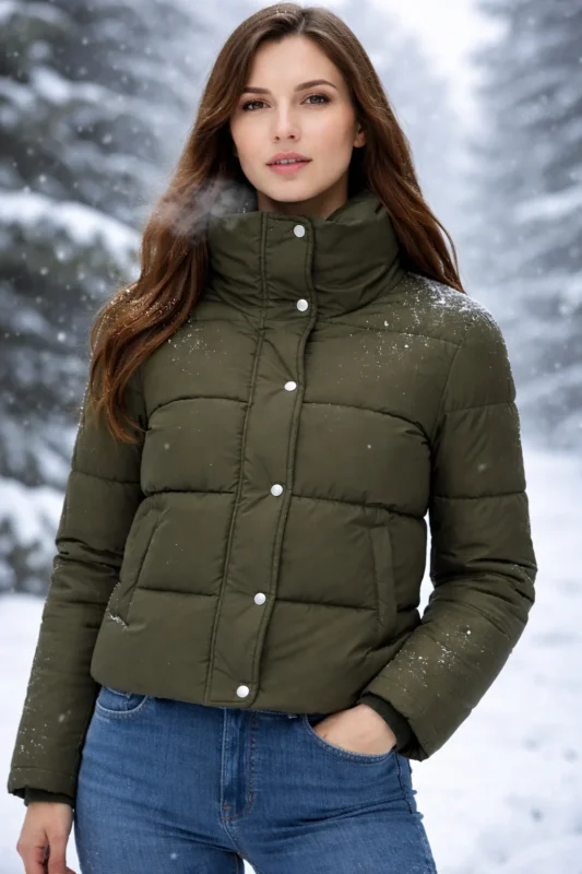 Gracewood Olive Puffer Jacket cold weather snow winter insulation warm olive green puffer jacket
