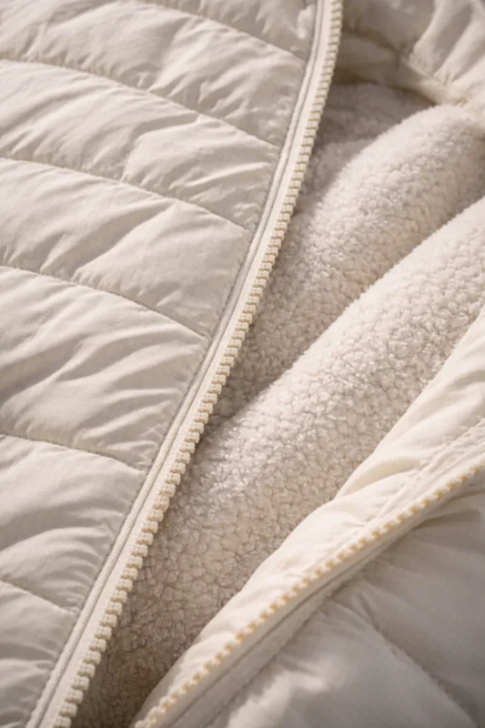 Fabric texture of Milan Cortina Winter Olympics Ilia Malinin Jacket showing insulation and wind resistant material