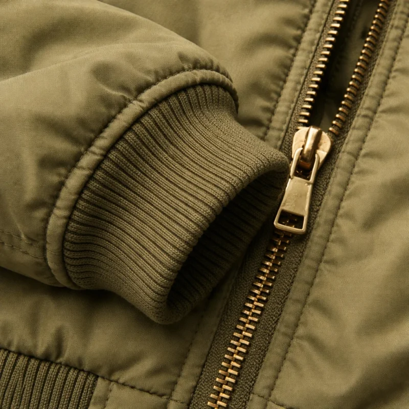 Close-up fabric detail of Steal 2026 Sophie Turner Bomber Jacket
