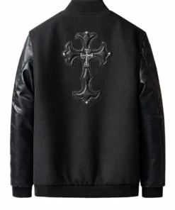 Black Chrome Cross Letterman Jacket