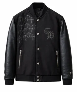Black Chrome Cross Letterman Jacket