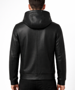 Black Leather Zip-Up Hoodie