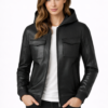 Black Leather Zip-Up Hoodie