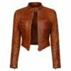 Jayden Bartels Brown Cropped Leather Jacket