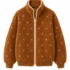 Beef S2 Carey Mulligan Brown Sherpa Fleece Floral Jacket