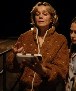 Beef S2 Carey Mulligan Brown Sherpa Fleece Floral Jacket