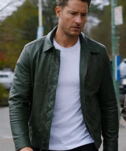 Justin Hartley Tracker Season 3 Green Leather Jacket
