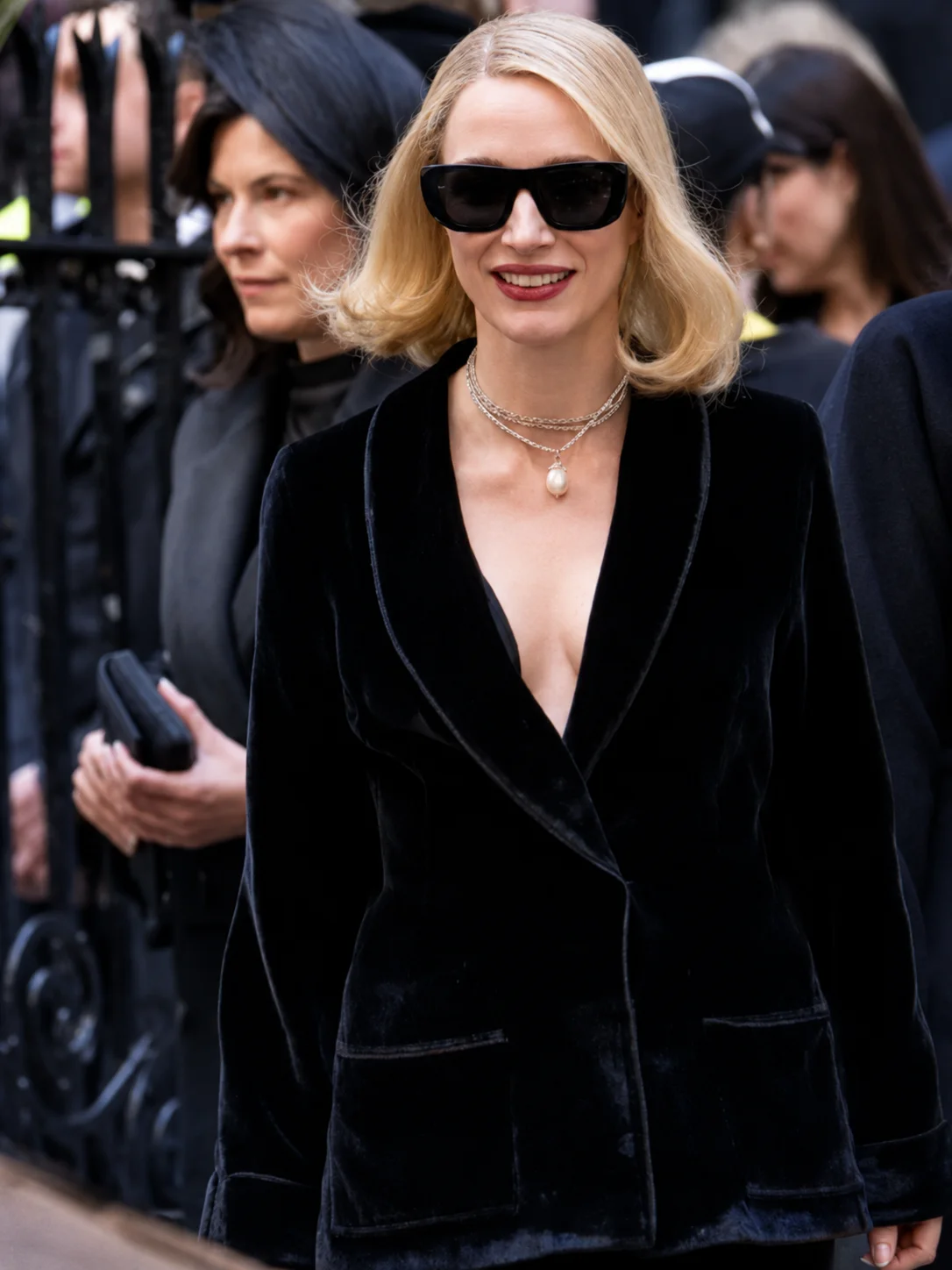 Jessica Chastain NYC 2026 Black Velvet Blazer