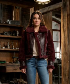 Marshals Maddie Shearling Burgundy Leather Jacket