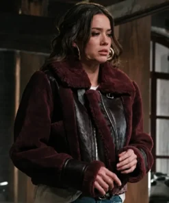 Marshals Maddie Shearling Burgundy Leather Jacket