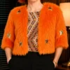 S03 Elsbeth Carrie Preston Orange Faux Fur Jacket