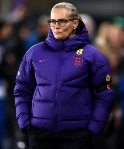 Sarina Wiegman England vs Australia Blue Puffer Jacket
