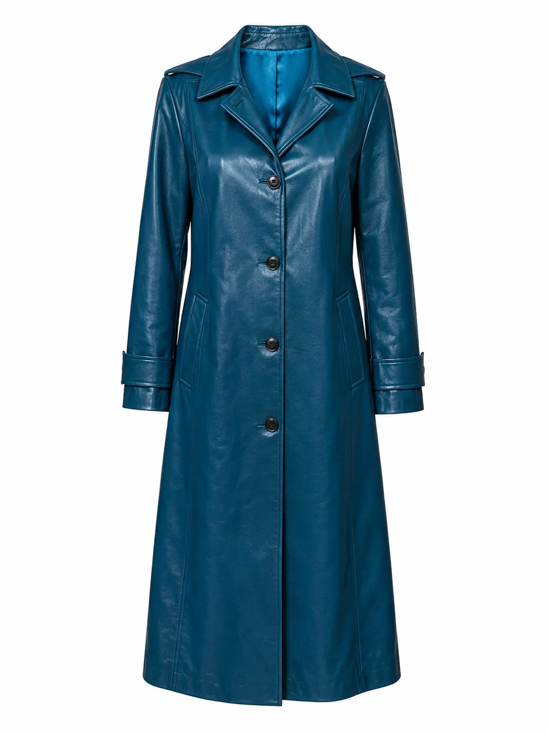 2025 Selena Gomez Blue Leather Coat