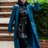 2025 Selena Gomez Blue Leather Coat