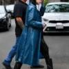 2025 Selena Gomez Blue Leather Coat