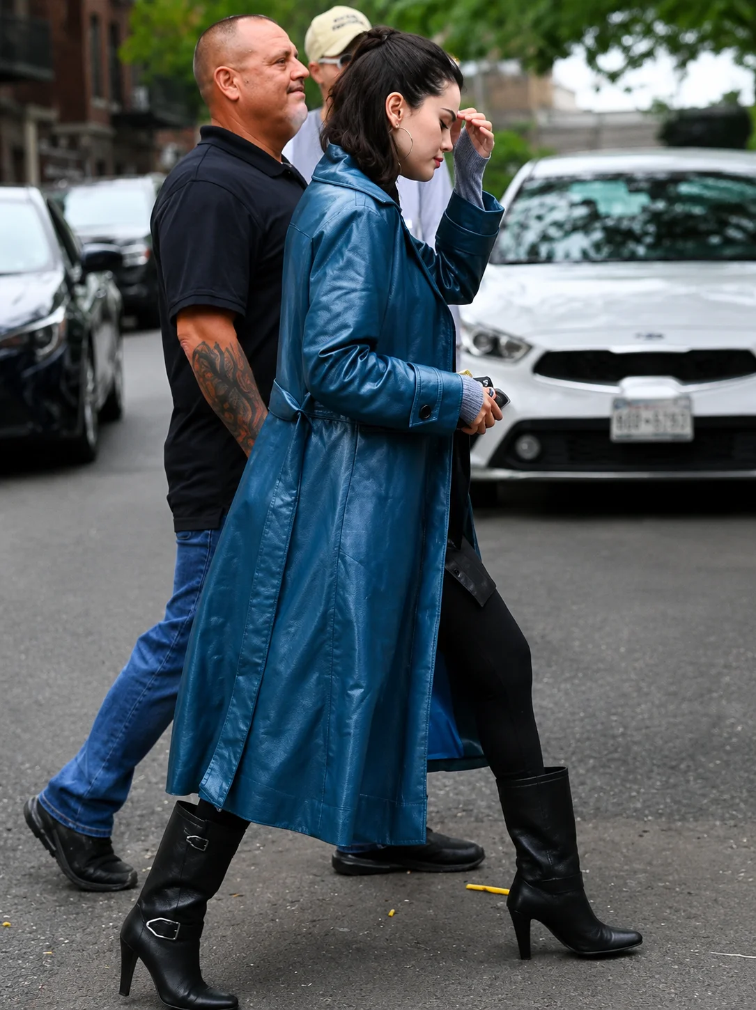 2025 Selena Gomez Blue Leather Coat