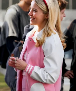 Elle 2026 Lexi Minetree PinkWhite Varsity Jacket