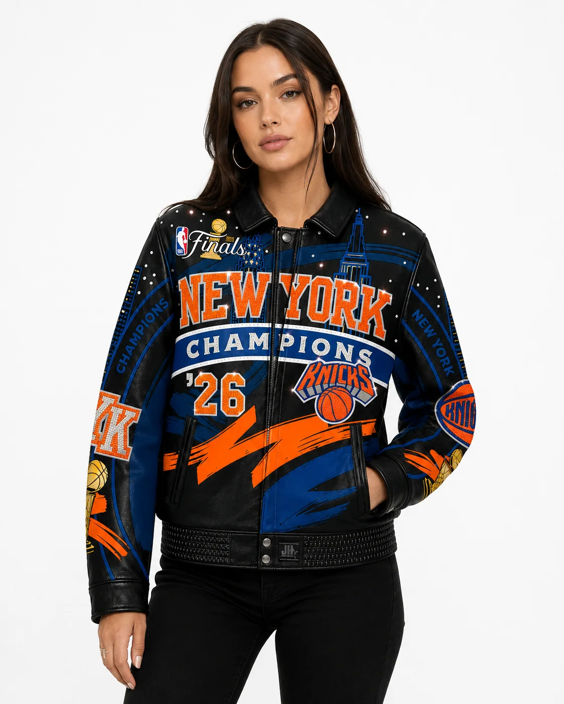 JH Design New York Knicks 2026 Champions Leather Jacket