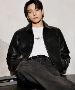 Jungkook Black Calvin Klein Leather Jacket