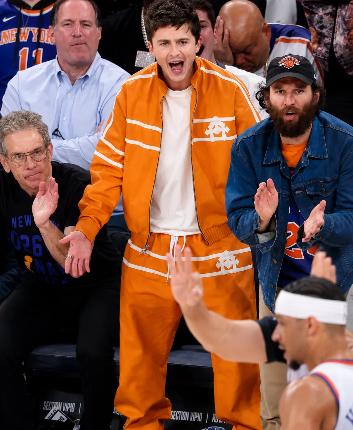 NBA Finals Game 3 Timothée Chalamet Knicks Orange Jacket