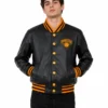 NY Knicks Cropped Leather Varsity Jacket
