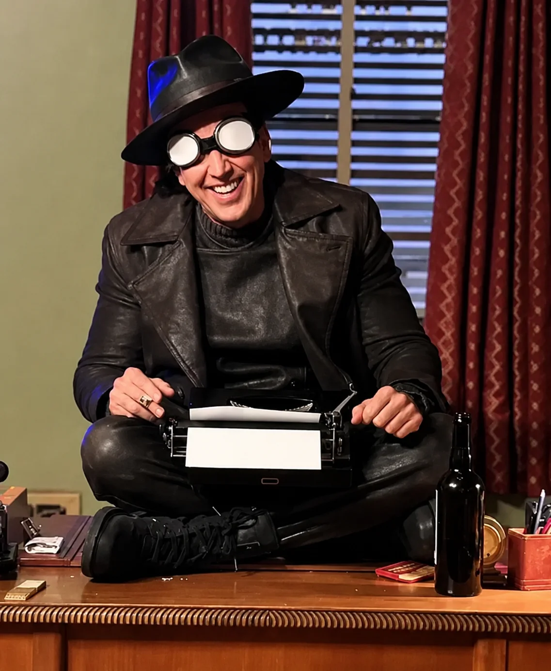 Nicolas Cage Spider Noir Brown Leather Coat
