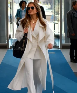 Office Romance 2026 Jennifer Lopez White Trench Coat