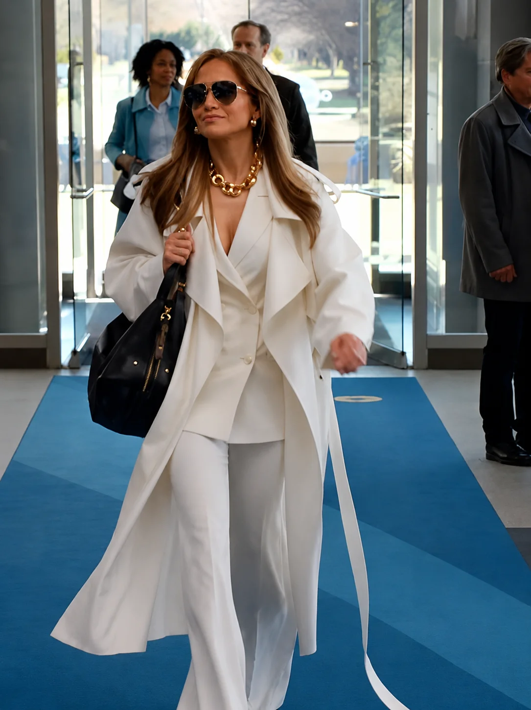 Office Romance 2026 Jennifer Lopez White Trench Coat