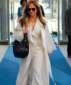 Office Romance 2026 Jennifer Lopez White Trench Coat