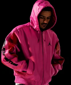 Pink Supreme x Jordan Hooded Leather Jacket