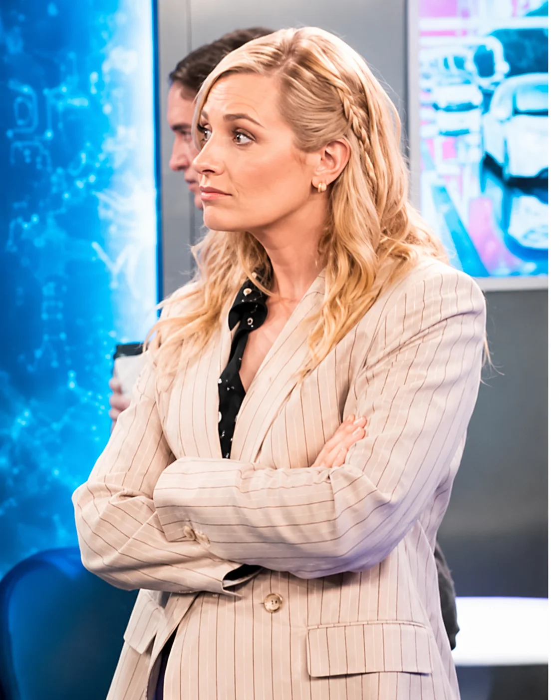 The Neighborhood S8 Beth Behrs Beige Striped Blazer