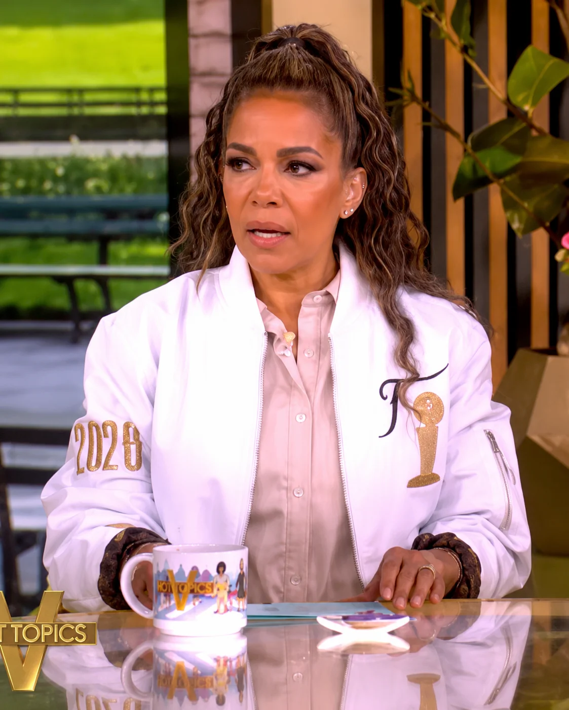The View 2026 Sunny Hostin NBA Finals White Varsity Jacket