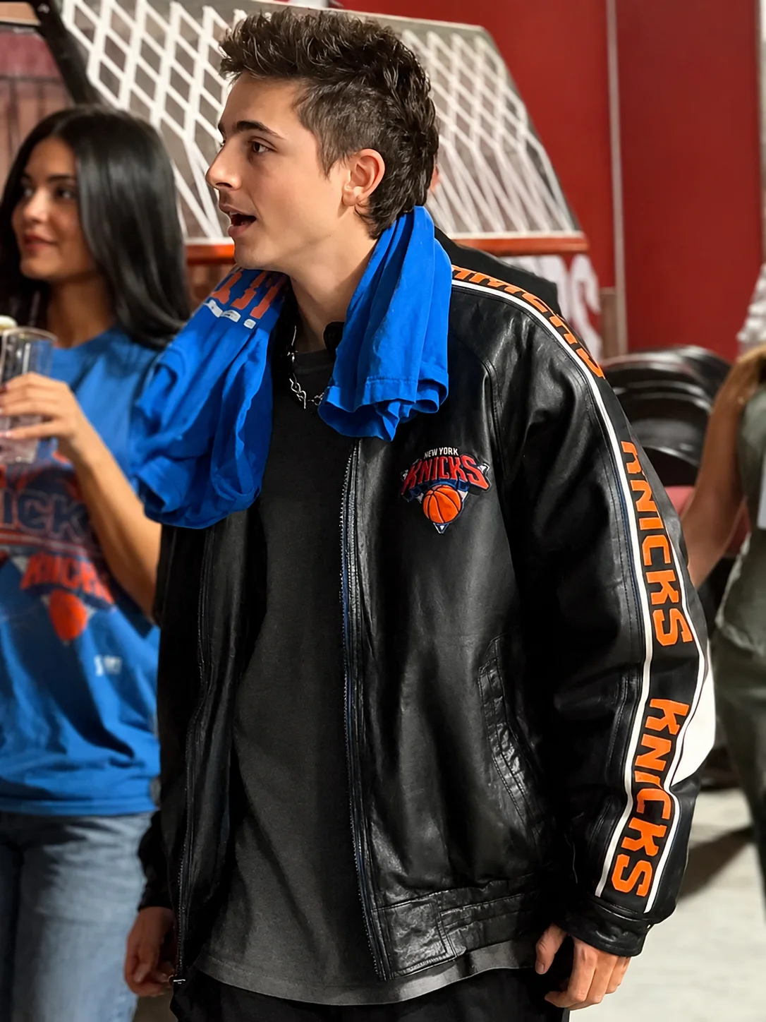 Timothée Chalamet Knicks vs Cavaliers Gameday Leather Jacket