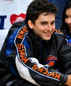 Timothée Chalamet Knicks vs Cavaliers Gameday Leather Jacket