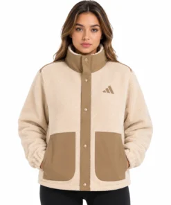 Adidas Beige and Brown Snap Front Sherpa Jacket For Men & Women