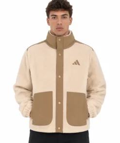 Adidas Beige and Brown Snap Front Sherpa Jacket For Men & Women
