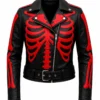 Black Leather Red Skeleton Bones Jacket