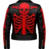 Black Leather Red Skeleton Bones Jacket