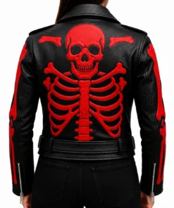 Black Leather Red Skeleton Bones Jacket