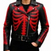 Black Leather Red Skeleton Bones Jacket