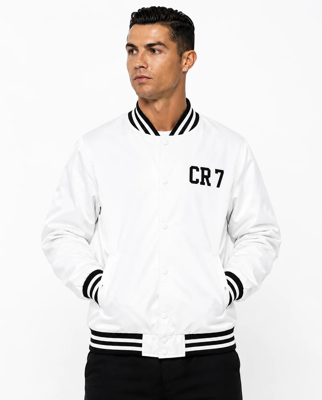 Cr7 White Bomber Jacket