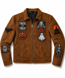 Creepy Trick or Treat Patch Suede Jacket
