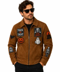 Creepy Trick or Treat Patch Suede Jacket