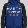 Deni Avdija Marty Supreme Made In America Blue and Black Hooded Jacket