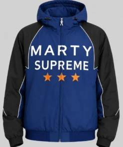 Deni Avdija Marty Supreme Made In America Blue and Black Hooded Jacket