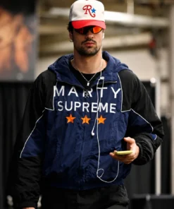 Deni Avdija Marty Supreme Made In America Blue and Black Hooded Jacket