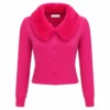 Elle 2026 Lexi Minetree Faux Fur Collar Crop Cardigan