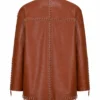 Fashion Week Lily James Brown Leather Jacket