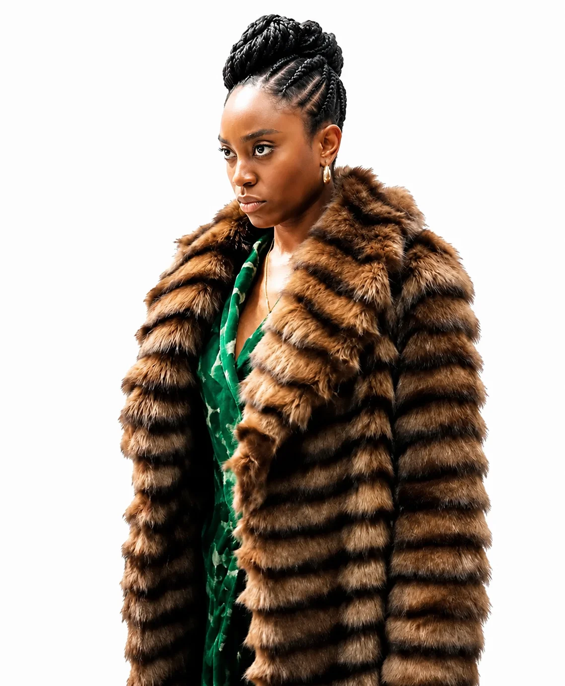 Fightland 2026 Anita Joy Uwajeh Brown Fur Coat